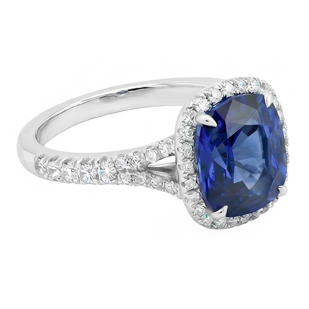 Damen Halo Cushion Cut Saphir Ring Pave Set Natürlicher Diamant ( nicht im Labor gezüchtet )en 4 Karat
