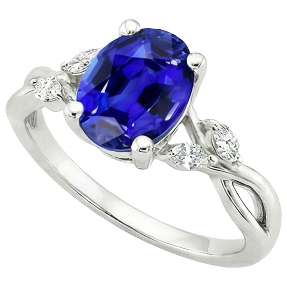 Damen Jubiläumsring Oval Blauer Saphir & Marquise Diamant 6 Karat