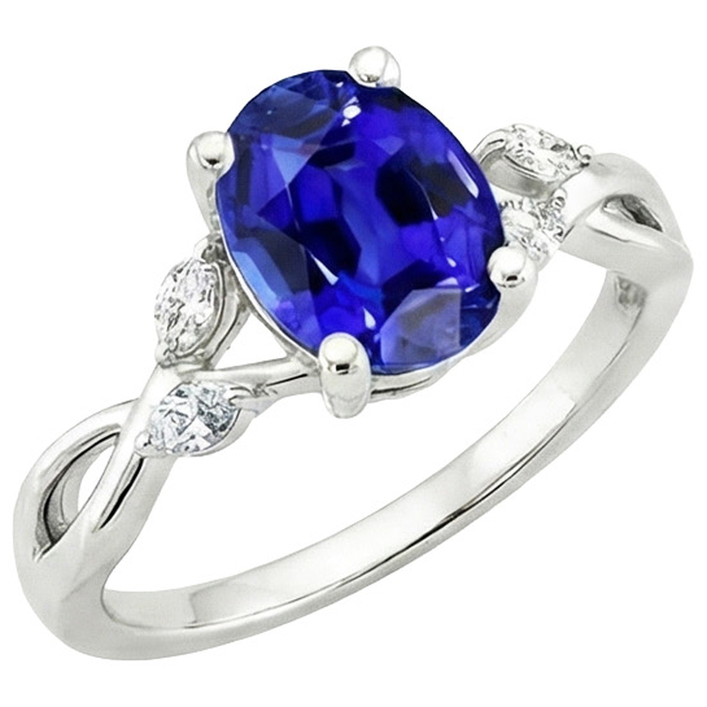 Damen Jubiläumsring Oval Blauer Saphir & Marquise Diamant 6 Karat