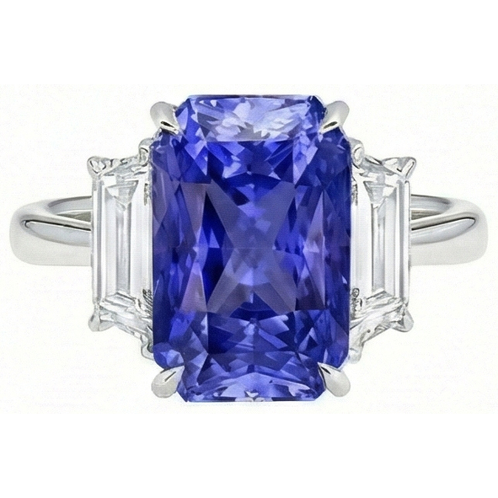 Damen Jubiläumsring Smaragd Natürlicher Diamant ( nicht im Labor gezüchtet )en Gold Blauer Saphir 5.50 Karat
