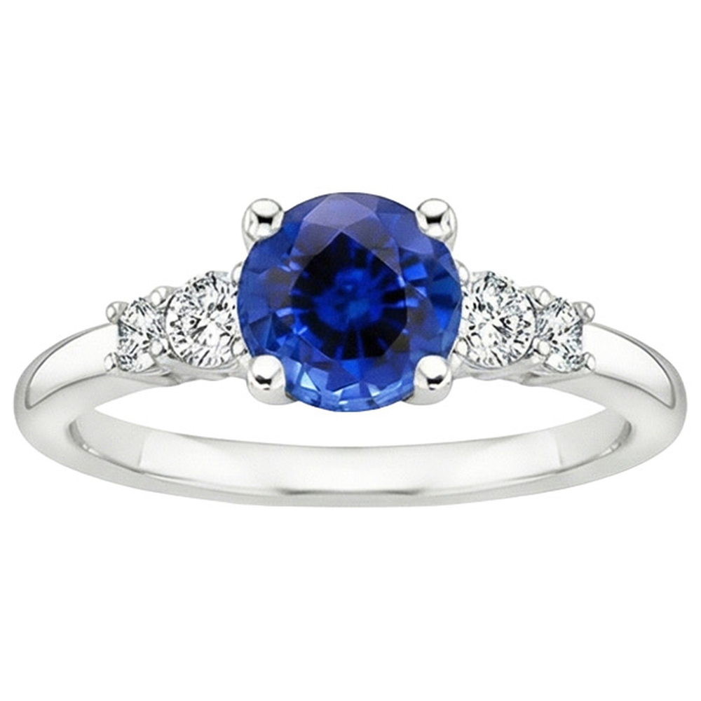 Damen Natürlicher Diamants ( nicht im Labor gezüchtet )chmuck Rund Ceylon Saphir Fünf Steine 2.50 Karat