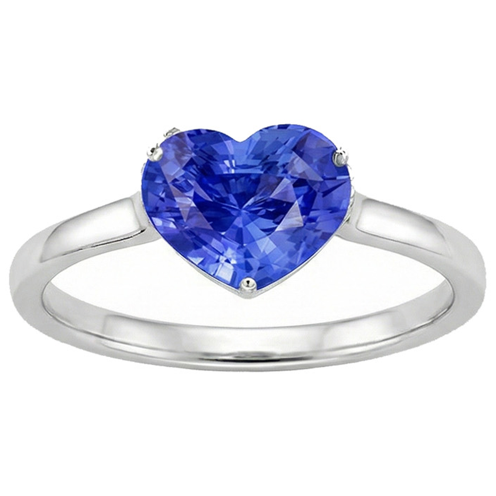 Damen Solitärring Herz Hellblauer Saphir 14K Gold 2 Karat