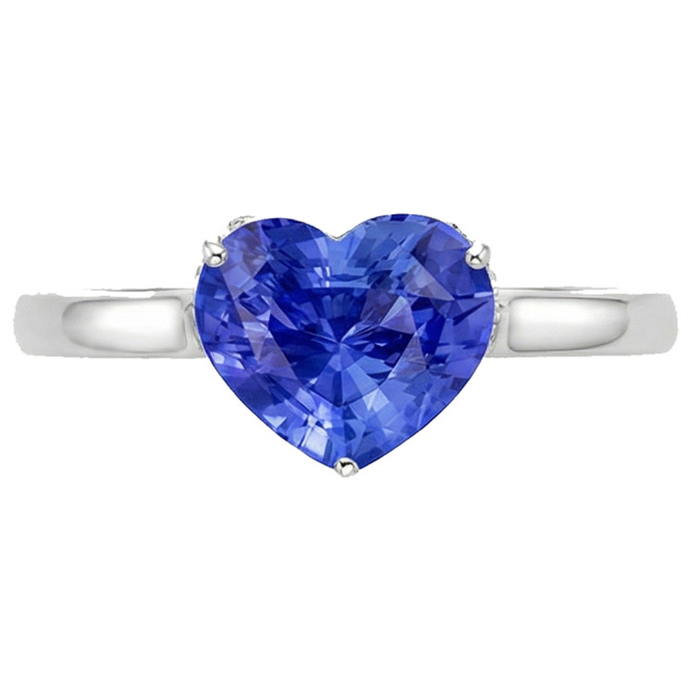 Damen Solitärring Herz Hellblauer Saphir 14K Gold 2 Karat