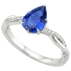 Damen Verlobungsring Diamant & Birne Blauer Saphir Weißgold 5 Karat