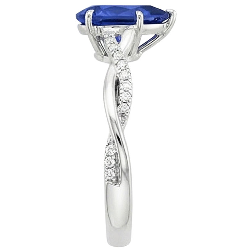 Damen Verlobungsring Diamant & Birne Blauer Saphir Weißgold 5 Karat