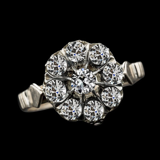 Damen Altschliff Natürliche Diamant Halo Ring Vintage-Stil 9 Karat