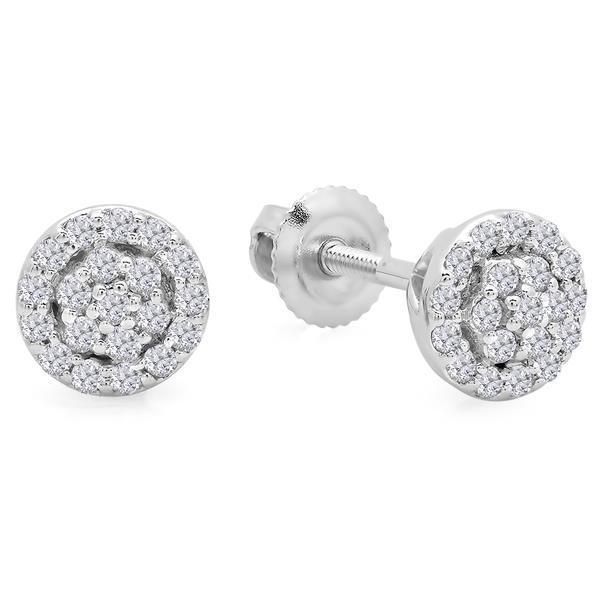 Damen Ohrstecker Halo Funkelnde Echt Diamant Rundschliff 4 Karat 14K Weißgold