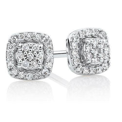 Damen Ohrstecker Rund Brillantschliff 3,20 Karat Echt Diamant Pave Halo