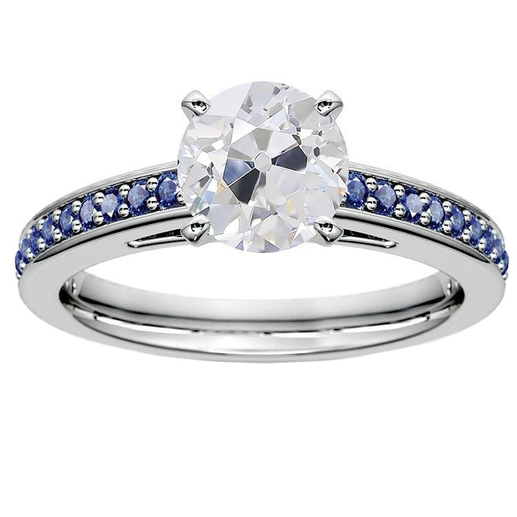 Damen Runder Alter Bergmann Natürliche Diamant Blauer Saphir Ring 4,50 Karat