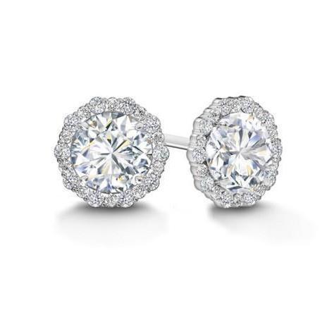 Damen Runder Echt Diamant Halo Ohrstecker 1,9 Ct. 14K Weißgold