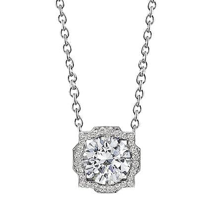 Damen Runder Echt Diamant Halskette Anhänger 1 Karat Weißgold 14K