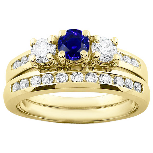 Damen Gelbgold Diamant Saphir Verlobungsring Set