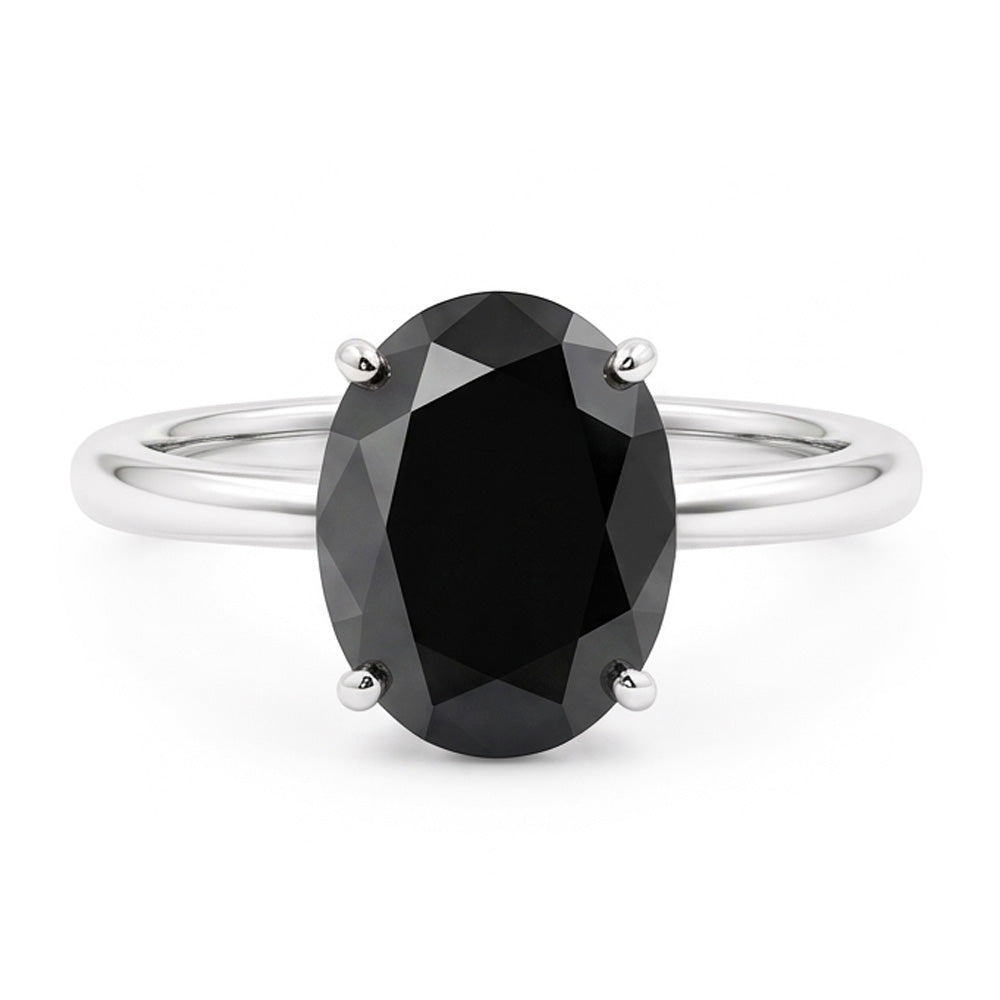 Dunkler Diamant-Verlobungsring 5 Karat Echter Ovaler Schwarzer Solitär 14 Karat Weißgold