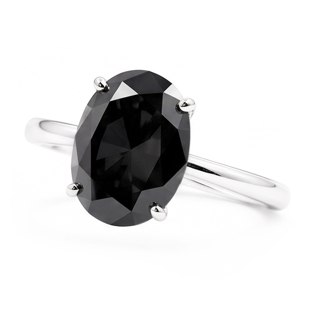 Dunkler Diamant-Verlobungsring 5 Karat Echter Ovaler Schwarzer Solitär 14 Karat Weißgold