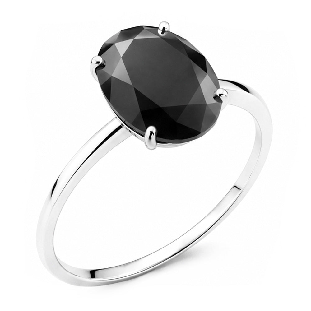 Verlobungsring mit dunklem Diamanten 5 Karat Echter ovaler schwarzer Solitär Schlicht 14 Karat Weißgold