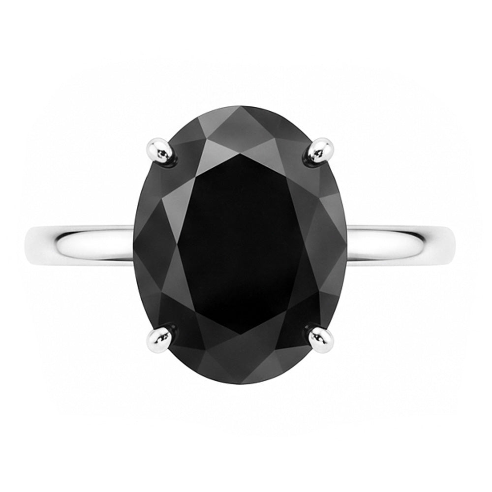 Verlobungsring mit dunklem Diamanten 5 Karat Echter ovaler schwarzer Solitär Schlicht 14 Karat Weißgold