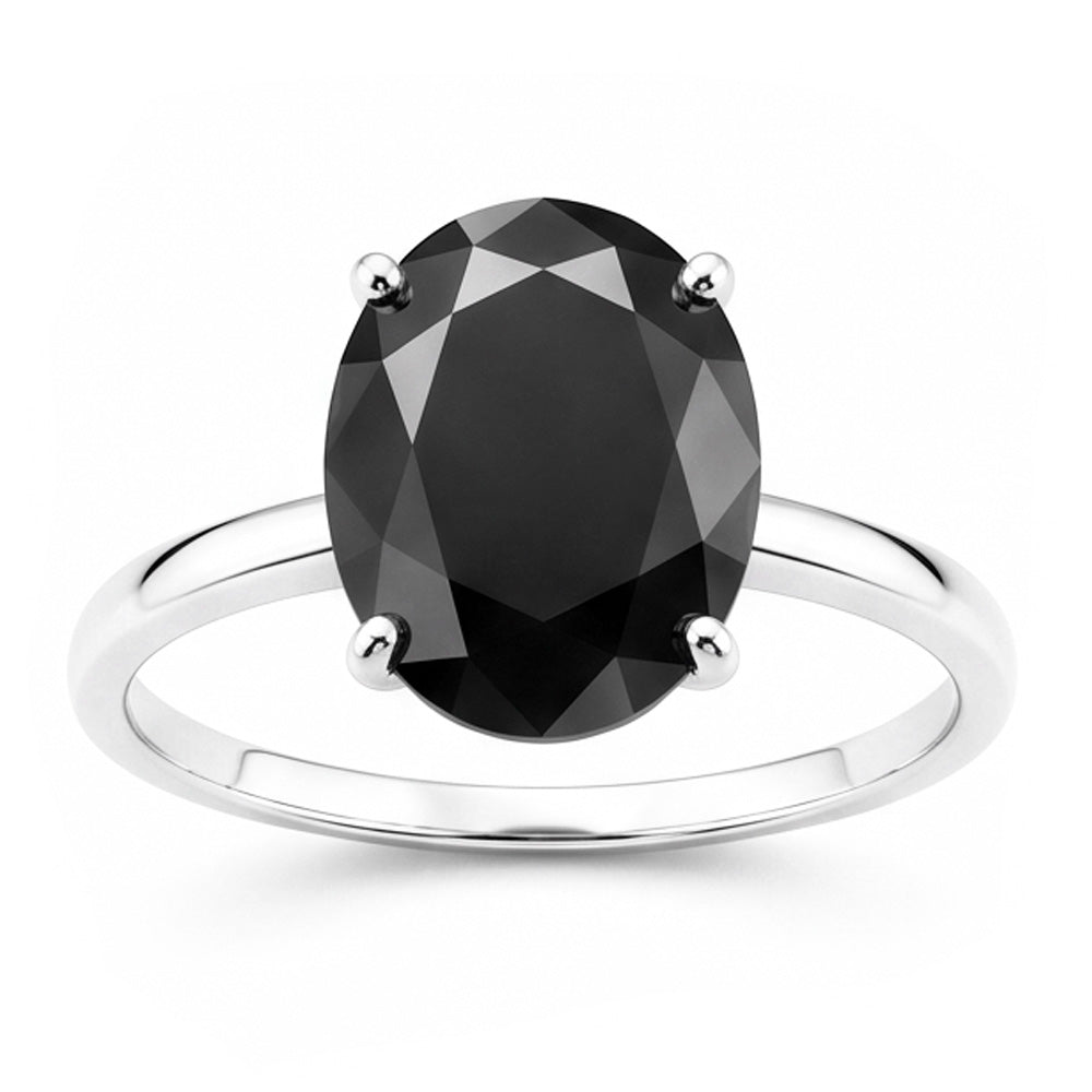 Verlobungsring mit dunklem Diamanten 5 Karat Echter ovaler schwarzer Solitär Schlicht 14 Karat Weißgold