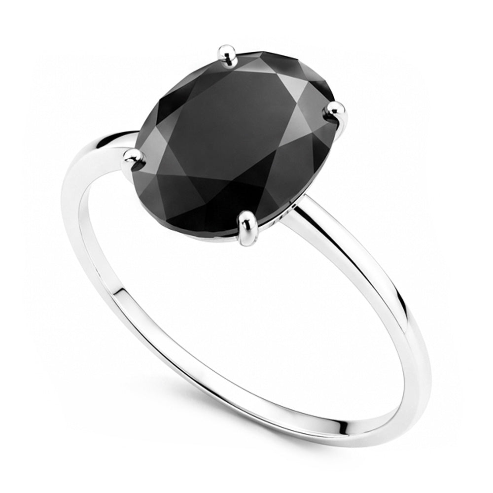 Verlobungsring mit dunklem Diamanten 5 Karat Echter ovaler schwarzer Solitär Schlicht 14 Karat Weißgold