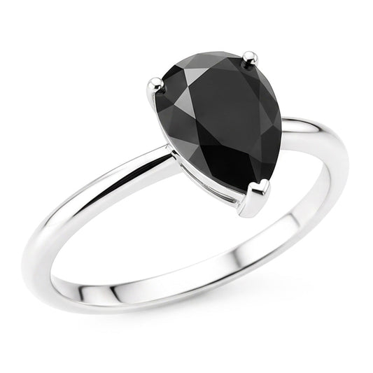 Verlobungsring mit dunklem Diamant, 5 Karat, echter schwarzer Solitär im Tropfenschliff, verjüngt, 14 Karat Weißgold