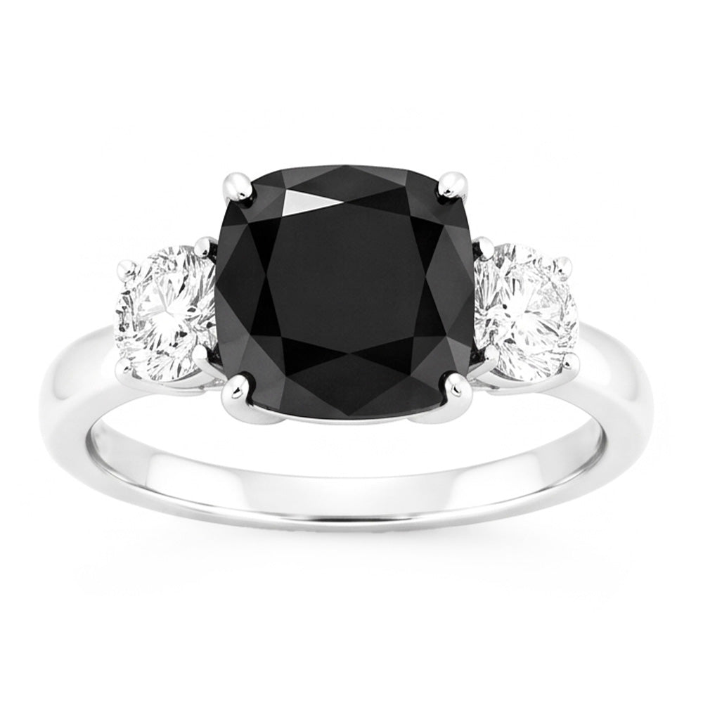 Verlobungsring mit dunklem Diamanten, 6 Karat, echter schwarzer Dreistein im Kissenschliff, 14 Karat Weißgold