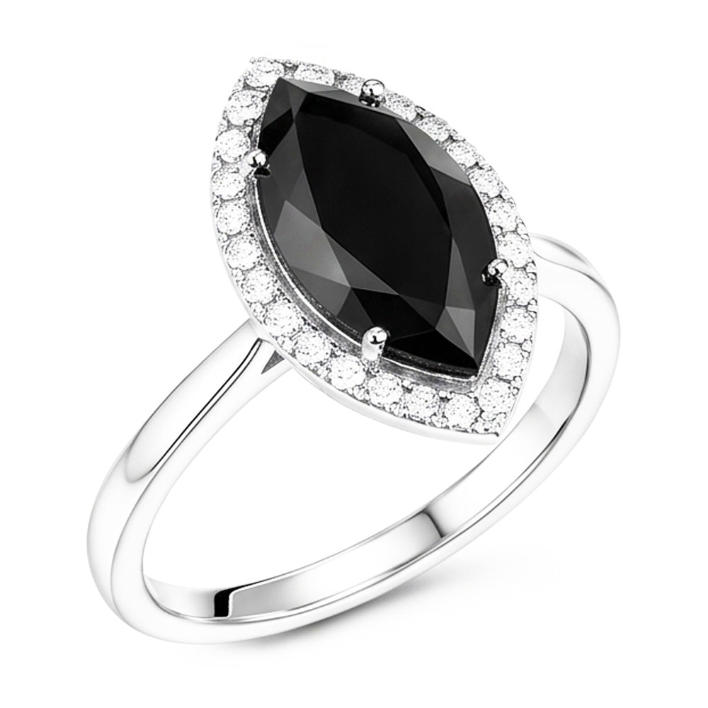 Verlobungsring mit dunklem Diamant 8 Karat natürlicher Marquise schwarzer Halo 14 Karat Weißgold