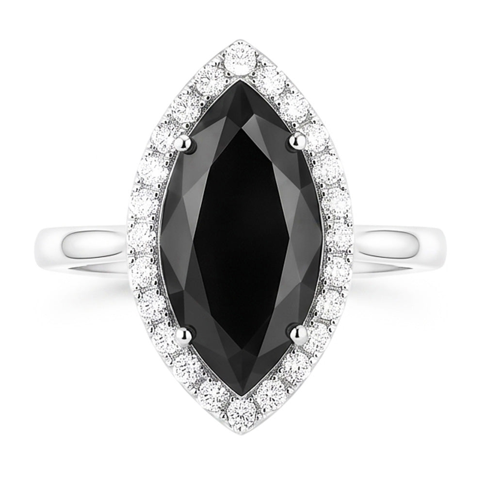 Verlobungsring mit dunklem Diamant 8 Karat natürlicher Marquise schwarzer Halo 14 Karat Weißgold