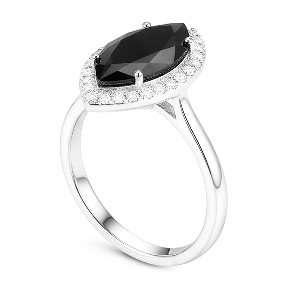 Verlobungsring mit dunklem Diamant 8 Karat natürlicher Marquise schwarzer Halo 14 Karat Weißgold