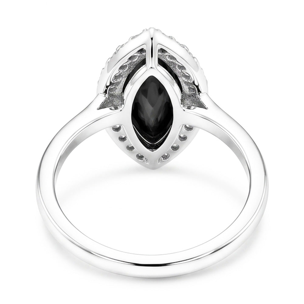 Verlobungsring mit dunklem Diamant 8 Karat natürlicher Marquise schwarzer Halo 14 Karat Weißgold