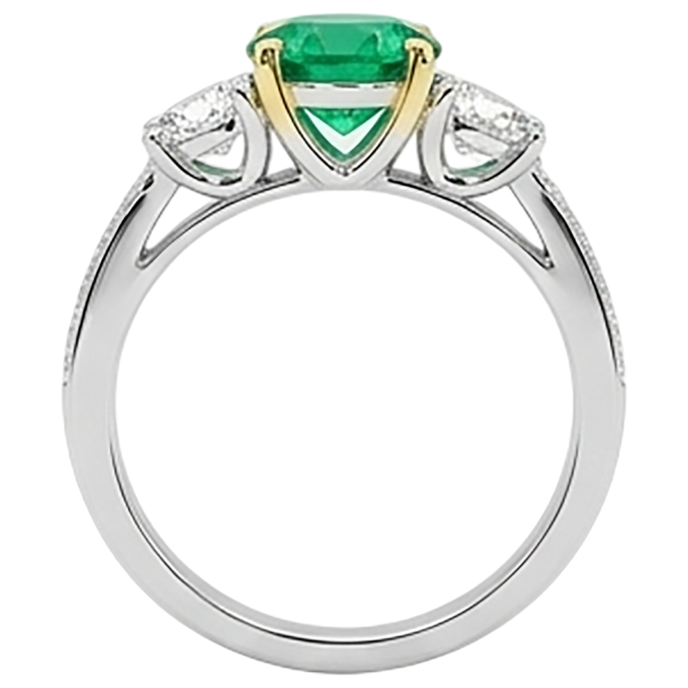 Edler Smaragd Brillantschliff Edelstein-Ring in 14 Karat Zweifarbig Gold – Profilansicht