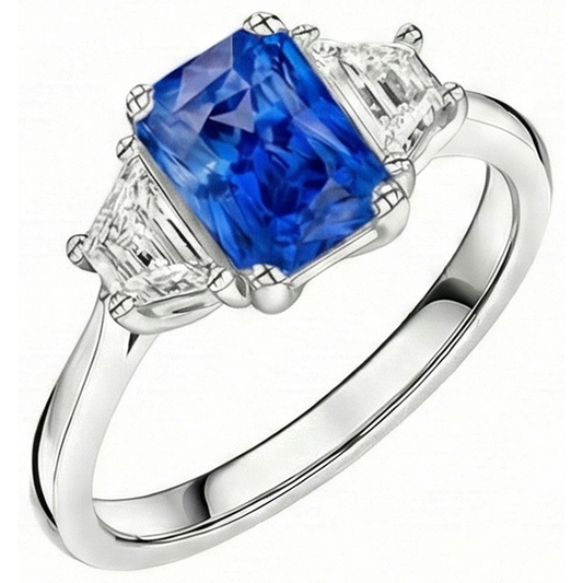 Natürlicher Diamant ( nicht im Labor gezüchtet ) 3 Stein Saphir Ring Trapez Steine Konischer Schaft 3 Karat