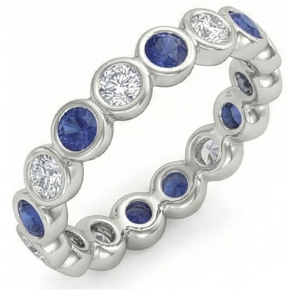 Diamant Ewigkeit Band 2 Karat Lünette Set Rund Blauer Saphir Damen