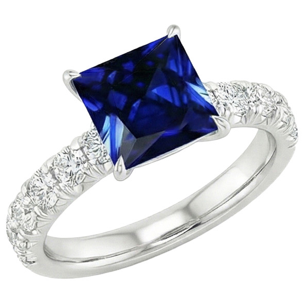 Diamant-Goldring-Zinken-Set srilankischer Saphir mit Akzenten 6 Karat