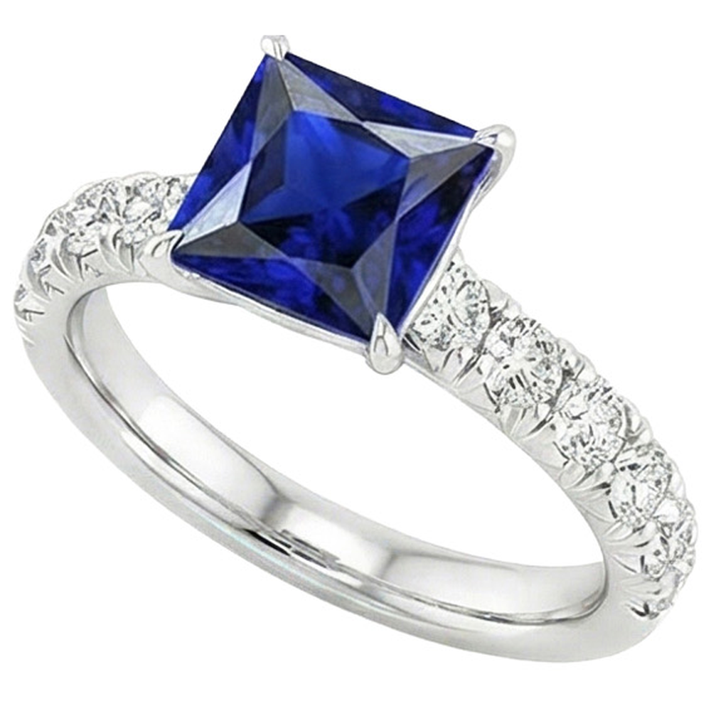 Diamant-Goldring-Zinken-Set srilankischer Saphir mit Akzenten 6 Karat