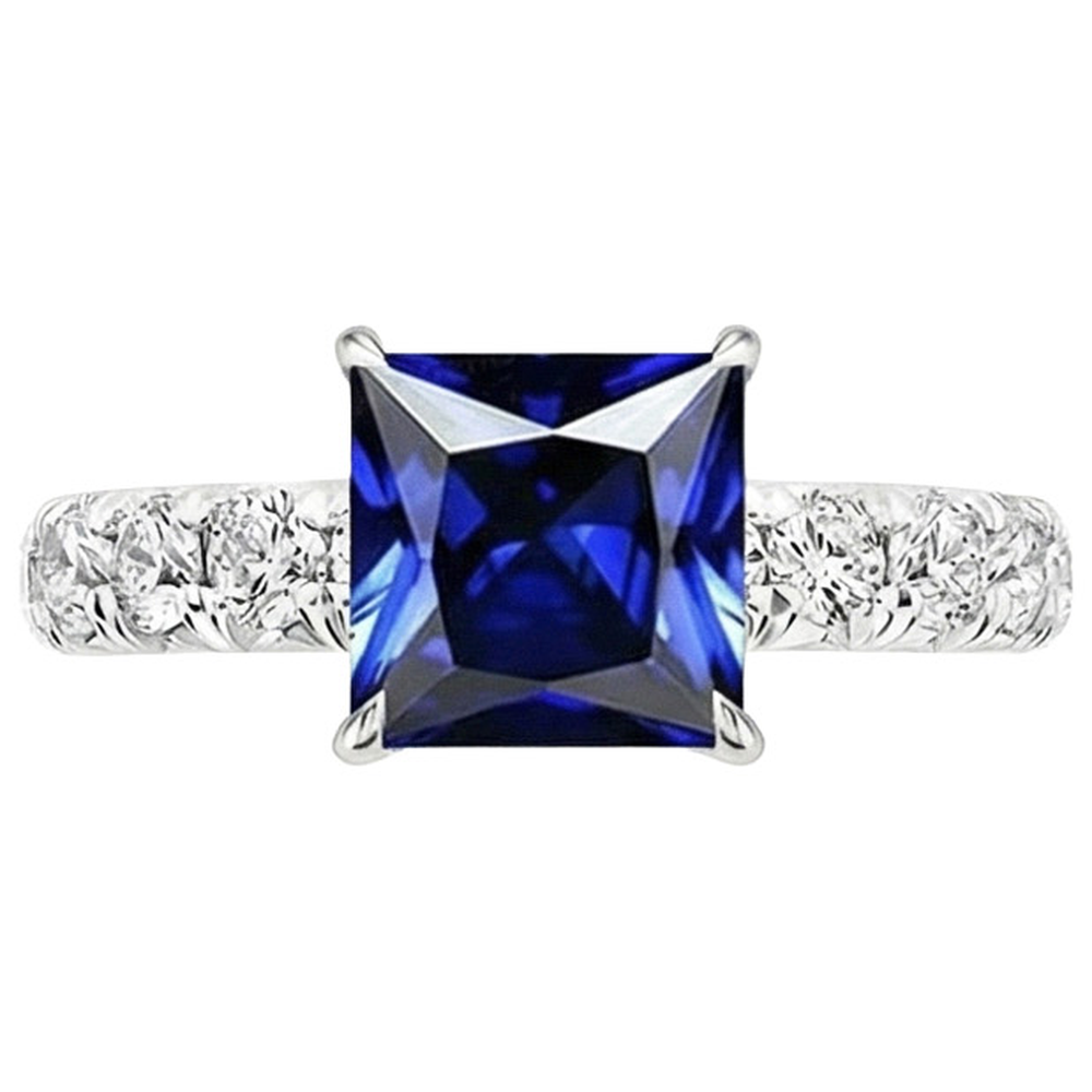 Diamant-Goldring-Zinken-Set srilankischer Saphir mit Akzenten 6 Karat