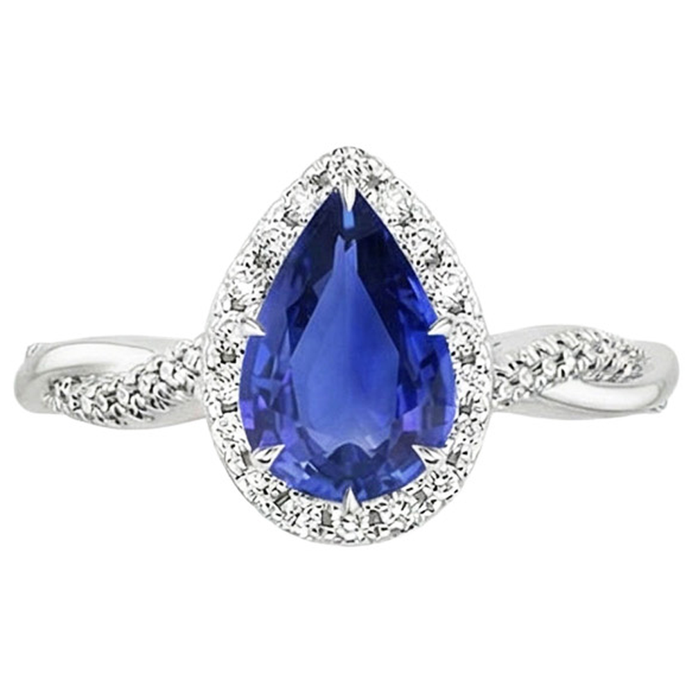 Diamant Halo Blue Sapphire Solitaire mit Akzenten Ring 5,50 Karat
