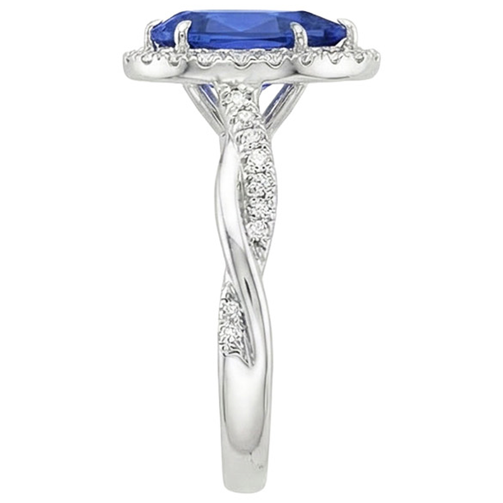 Diamant Halo Blue Sapphire Solitaire mit Akzenten Ring 5,50 Karat
