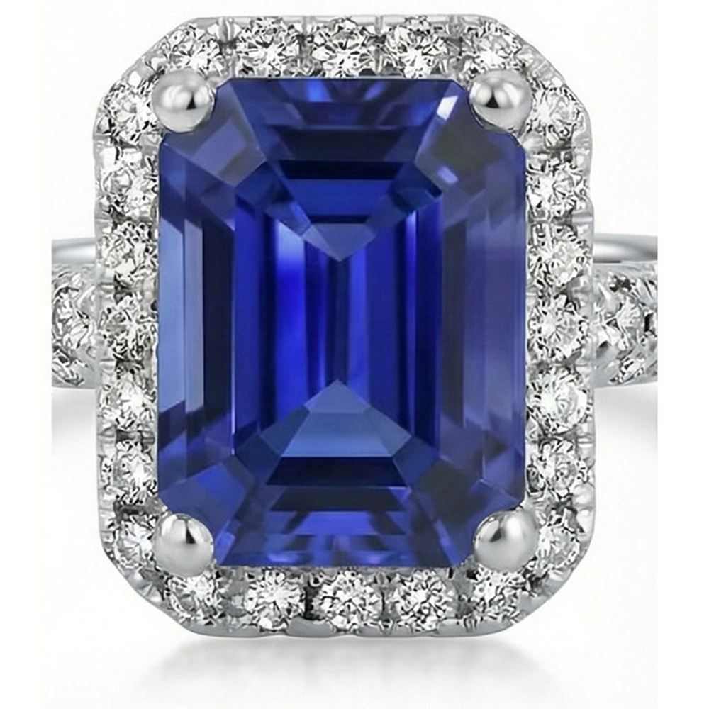 Natürlicher Diamant ( nicht im Labor gezüchtet ) Halo Ehering Smaragd Sri Lanka Saphir 4 Karat