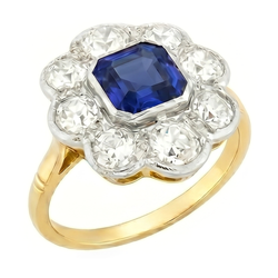 Diamant Halo Saphir Ring Lünette Set Asscher Cut Flower Style 4 Karat