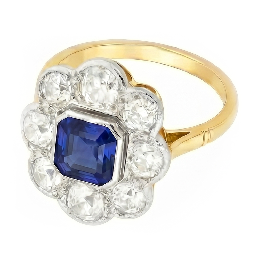 Diamant Halo Saphir Ring Lünette Set Asscher Cut Flower Style 4 Karat