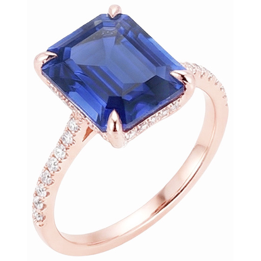 Natürlicher Diamant ( nicht im Labor gezüchtet ) Solitaire Ring Akzente Smaragdschliff Ceylon Saphir 4,50 Karat