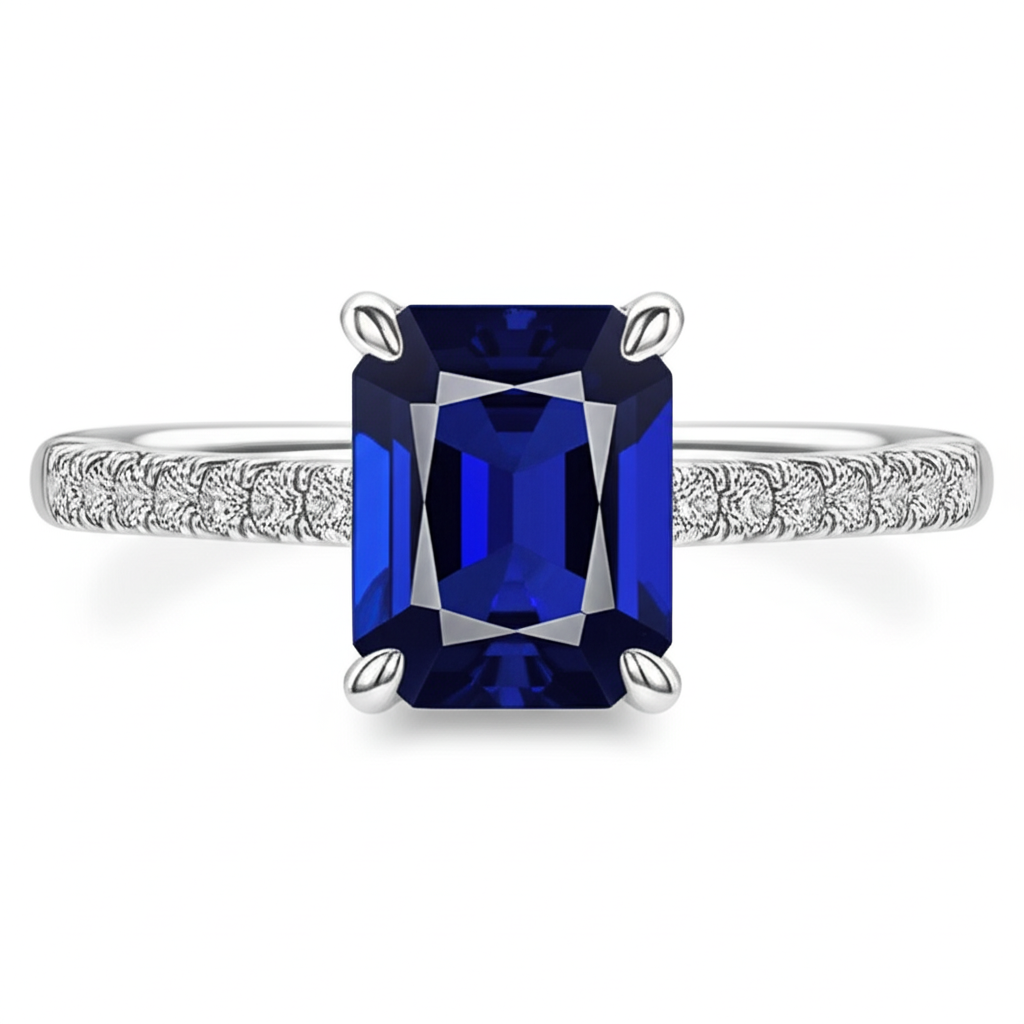 Diamant-Solitär-Akzent-Ring Smaragd blauer Saphir 4 Karat