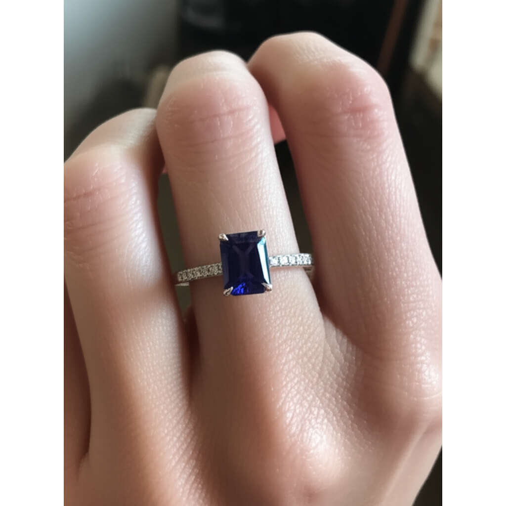 Diamant-Solitär-Akzent-Ring Smaragd blauer Saphir 4 Karat