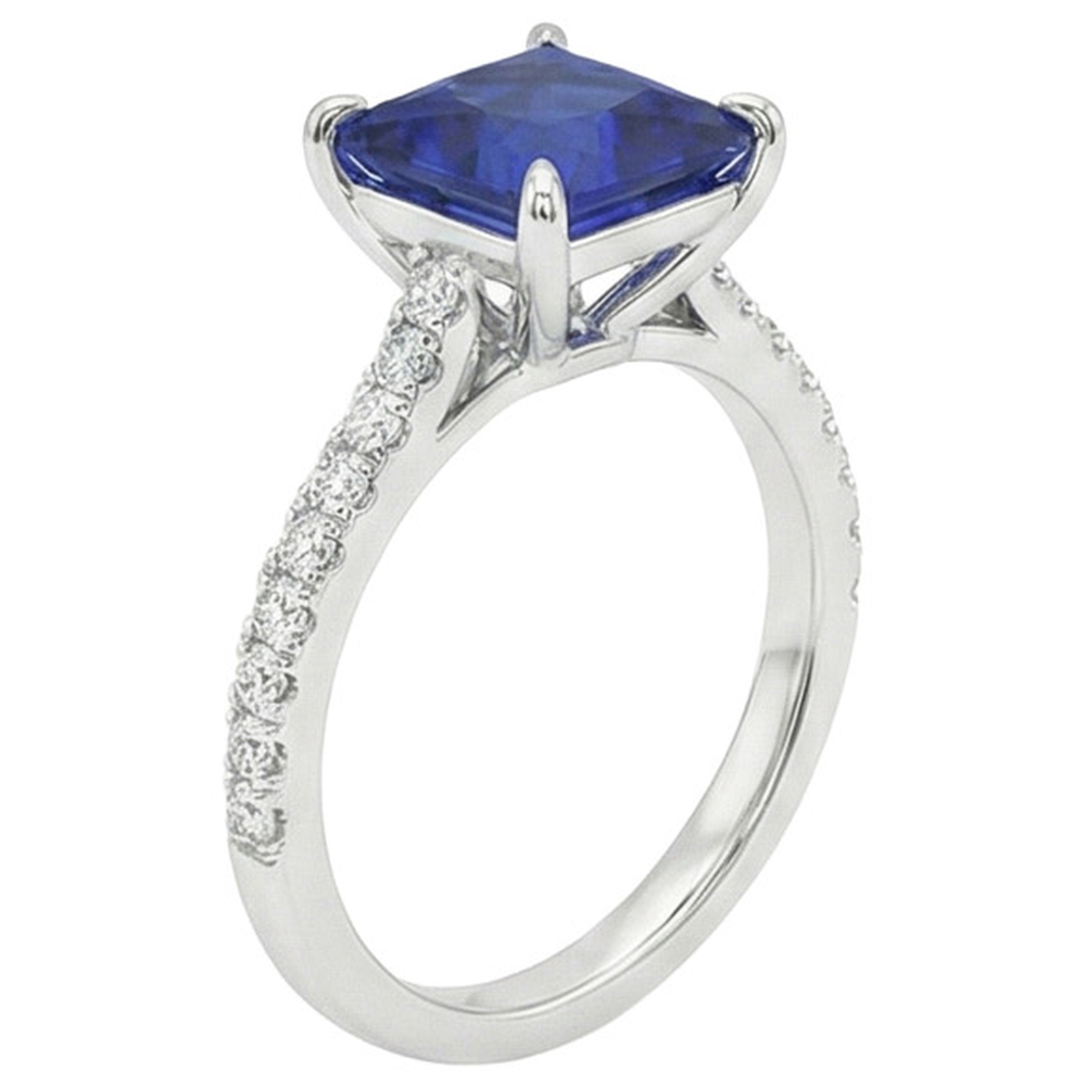 Diamant-Verlobungsring Prinzessin Blauer Saphir Akzent 5,50 Karat