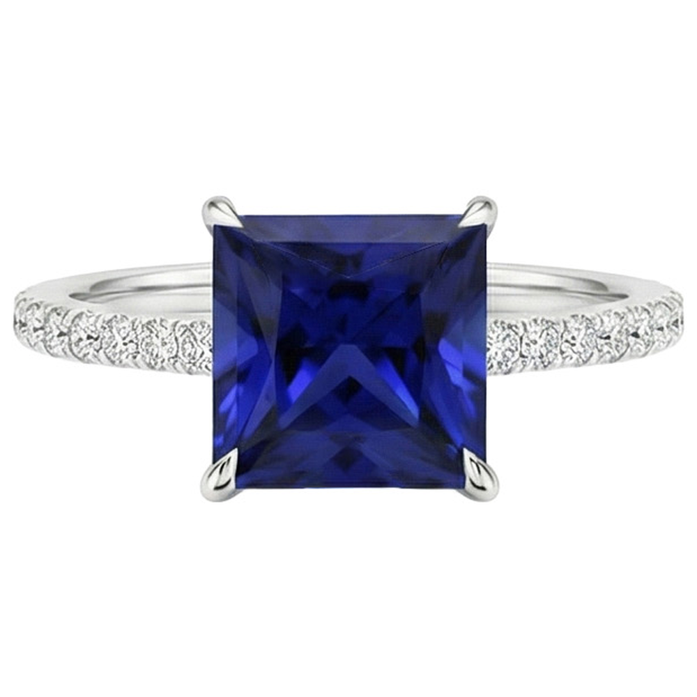 Diamant-Verlobungsring Prinzessin Blauer Saphir Akzent 5,50 Karat