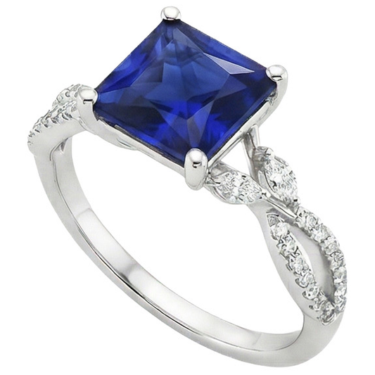 Diamant-Verlobungsring Prinzessin Sri Lanka Saphir & Akzente 6 Karat