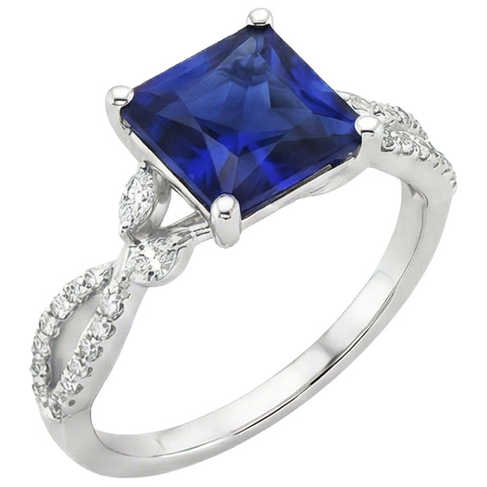 Diamant-Verlobungsring Prinzessin Sri Lanka Saphir & Akzente 6 Karat