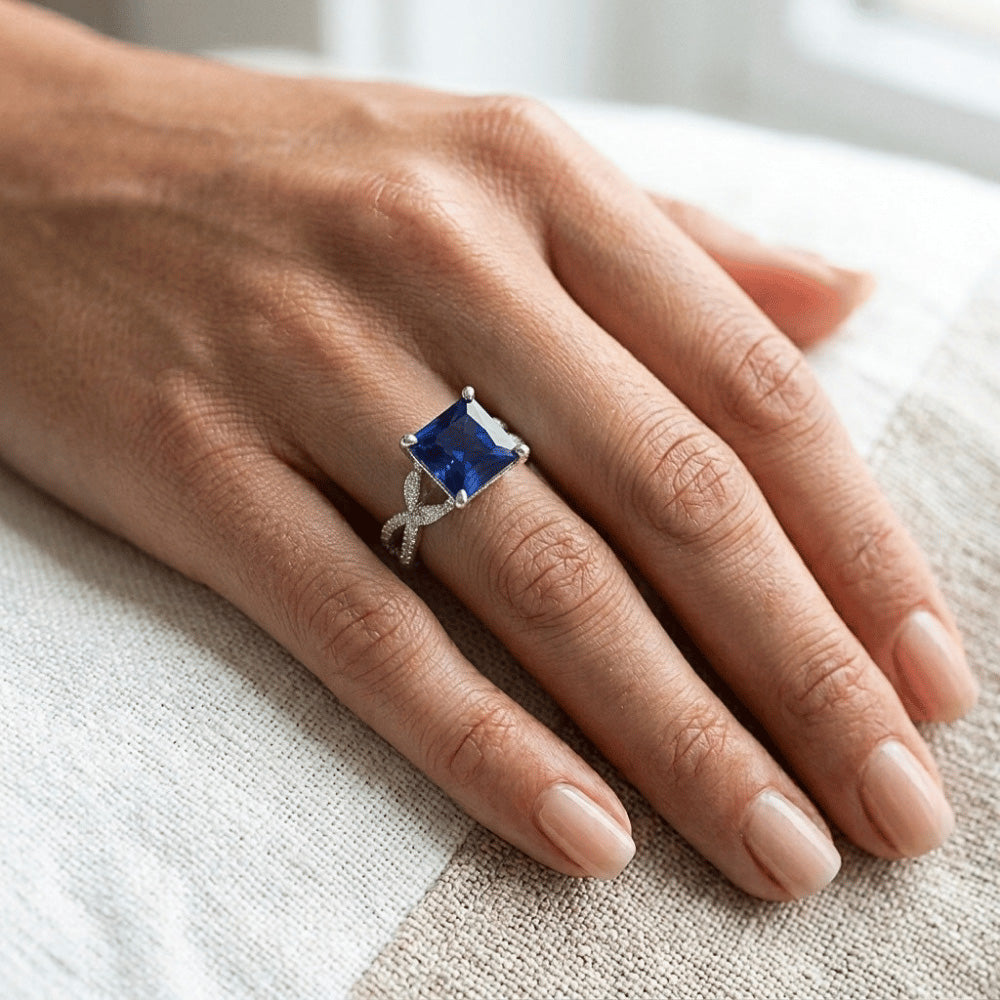Diamant-Verlobungsring Prinzessin Sri Lanka Saphir & Akzente 6 Karat