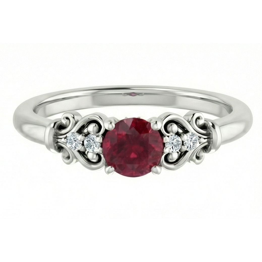 Diamant runder Rubin Fancy Ring 1,40 Karat Weißgold 14K