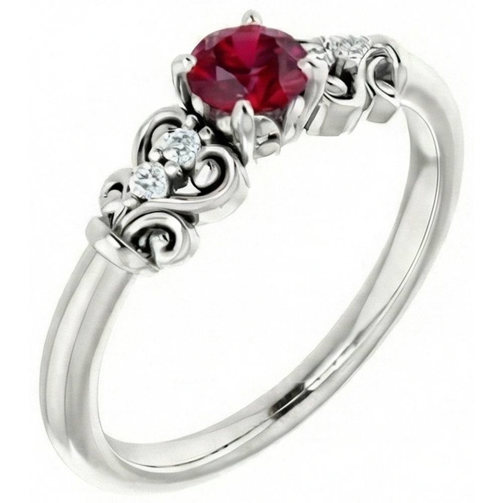 Diamant runder Rubin Fancy Ring 1,40 Karat Weißgold 14K