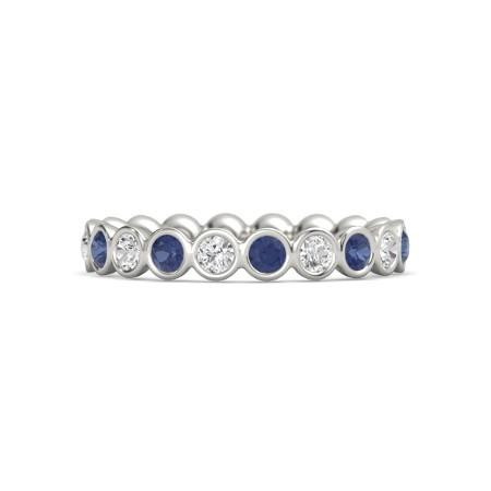 Diamant Ewigkeit Band 2 Karat Lünette Set Rund Blauer Saphir Damen